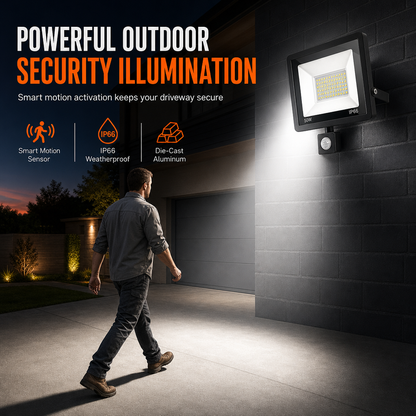 50W Outdoor LED Flood Light with Smart PIR Motion Sensor and Remote Control IP66 Waterproof Aluminum Security Light