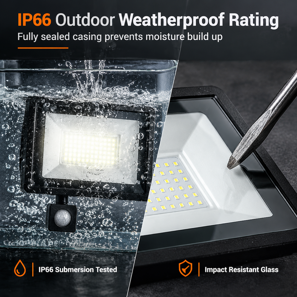 50W Outdoor LED Flood Light with Smart PIR Motion Sensor and Remote Control IP66 Waterproof Aluminum Security Light