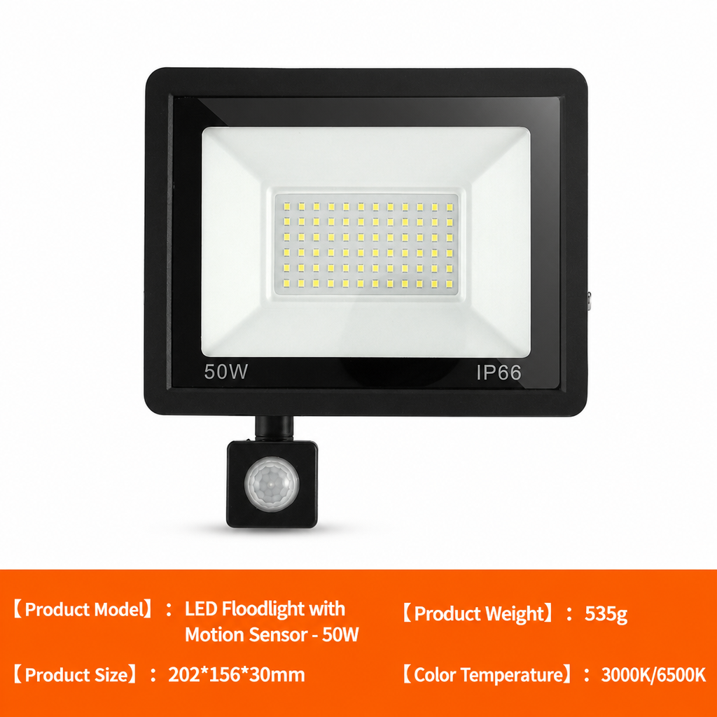 50W Outdoor LED Flood Light with Smart PIR Motion Sensor and Remote Control IP66 Waterproof Aluminum Security Light