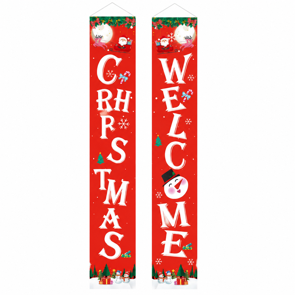 Christmas Porch Banner Hanging Front Door Couplets for Outdoor Holiday Party and New Year Decoration