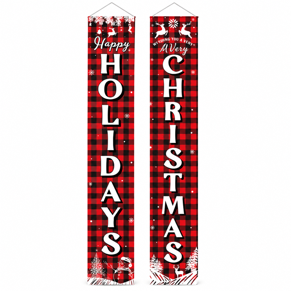 Christmas Porch Banner Hanging Front Door Couplets for Outdoor Holiday Party and New Year Decoration