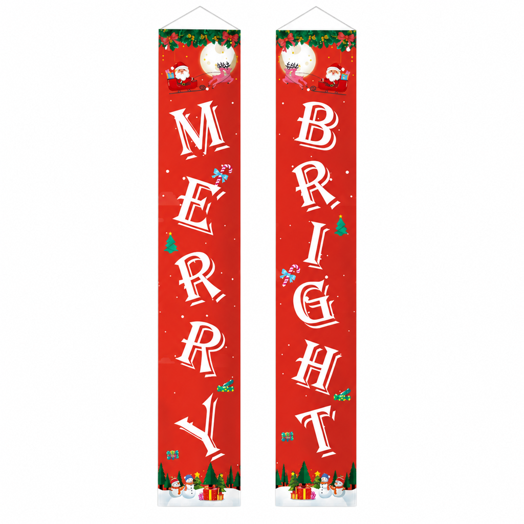 Christmas Porch Banner Hanging Front Door Couplets for Outdoor Holiday Party and New Year Decoration