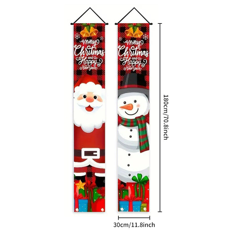 Christmas Porch Banner Hanging Front Door Couplets for Outdoor Holiday Party and New Year Decoration