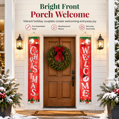 Christmas Porch Banner Hanging Front Door Couplets for Outdoor Holiday Party and New Year Decoration