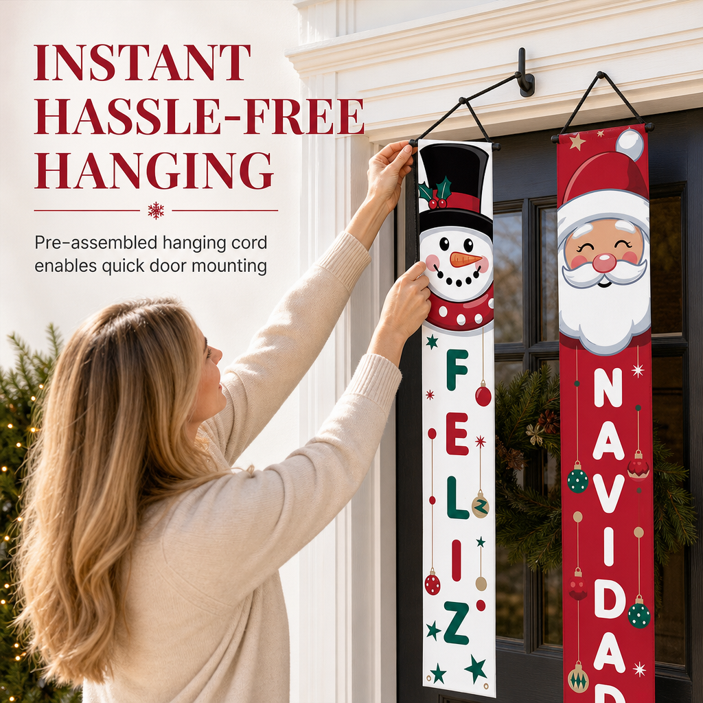 Christmas Porch Banner Hanging Front Door Couplets for Outdoor Holiday Party and New Year Decoration