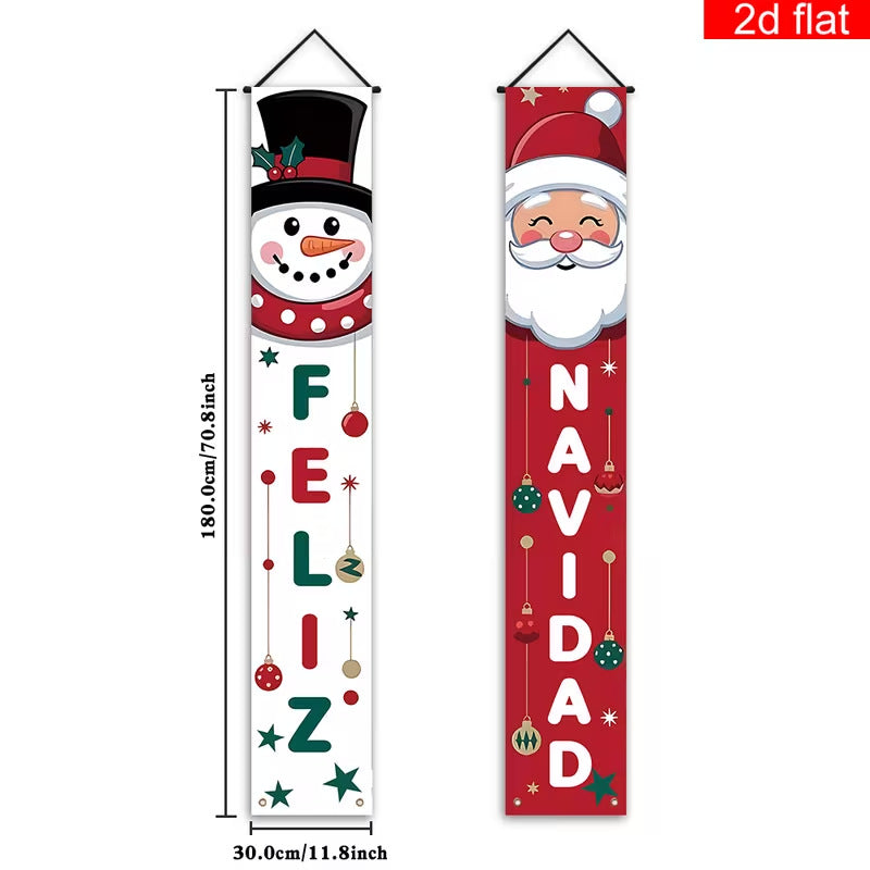 Christmas Porch Banner Hanging Front Door Couplets for Outdoor Holiday Party and New Year Decoration