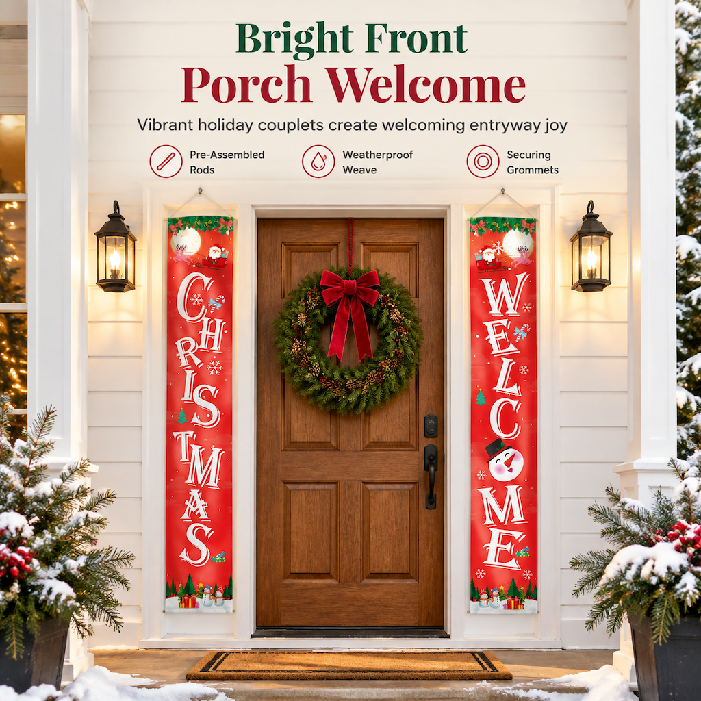 Christmas Porch Banner Hanging Front Door Couplets for Outdoor Holiday Party and New Year Decoration
