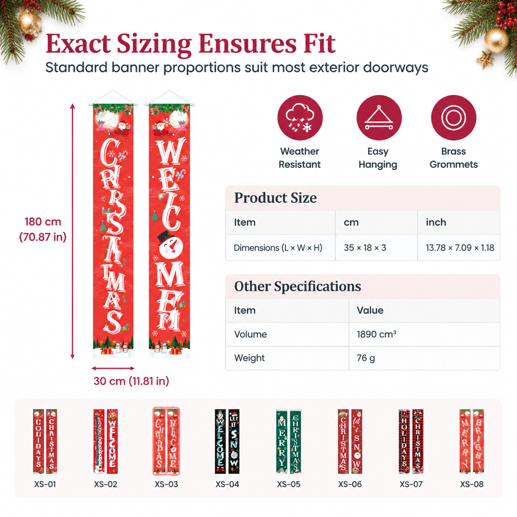 Christmas Porch Banner Hanging Front Door Couplets for Outdoor Holiday Party and New Year Decoration
