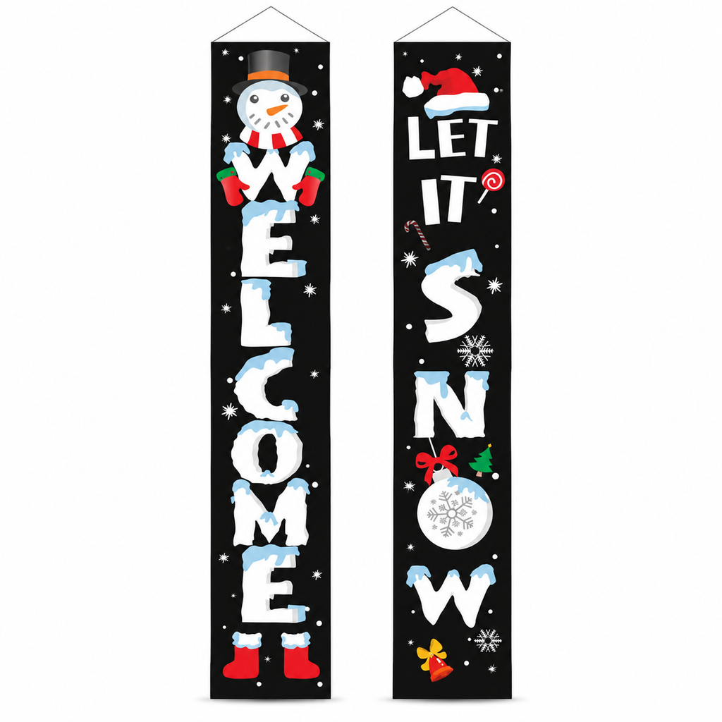 Christmas Porch Banner Hanging Front Door Couplets for Outdoor Holiday Party and New Year Decoration