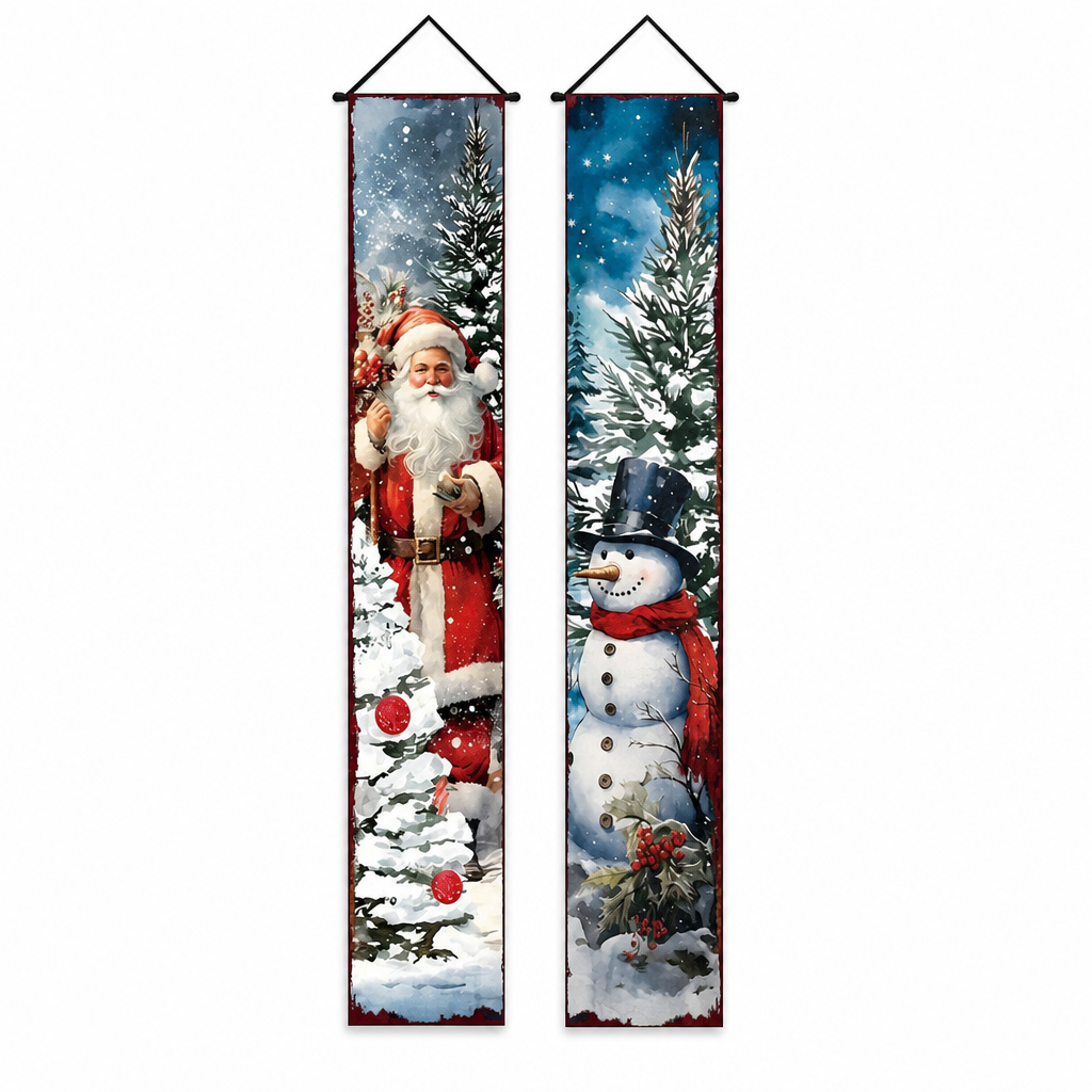 Christmas Porch Banner Hanging Front Door Couplets for Outdoor Holiday Party and New Year Decoration