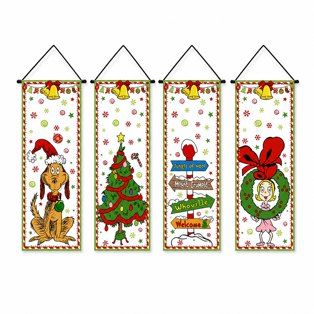 Christmas Porch Banner Hanging Front Door Couplets for Outdoor Holiday Party and New Year Decoration