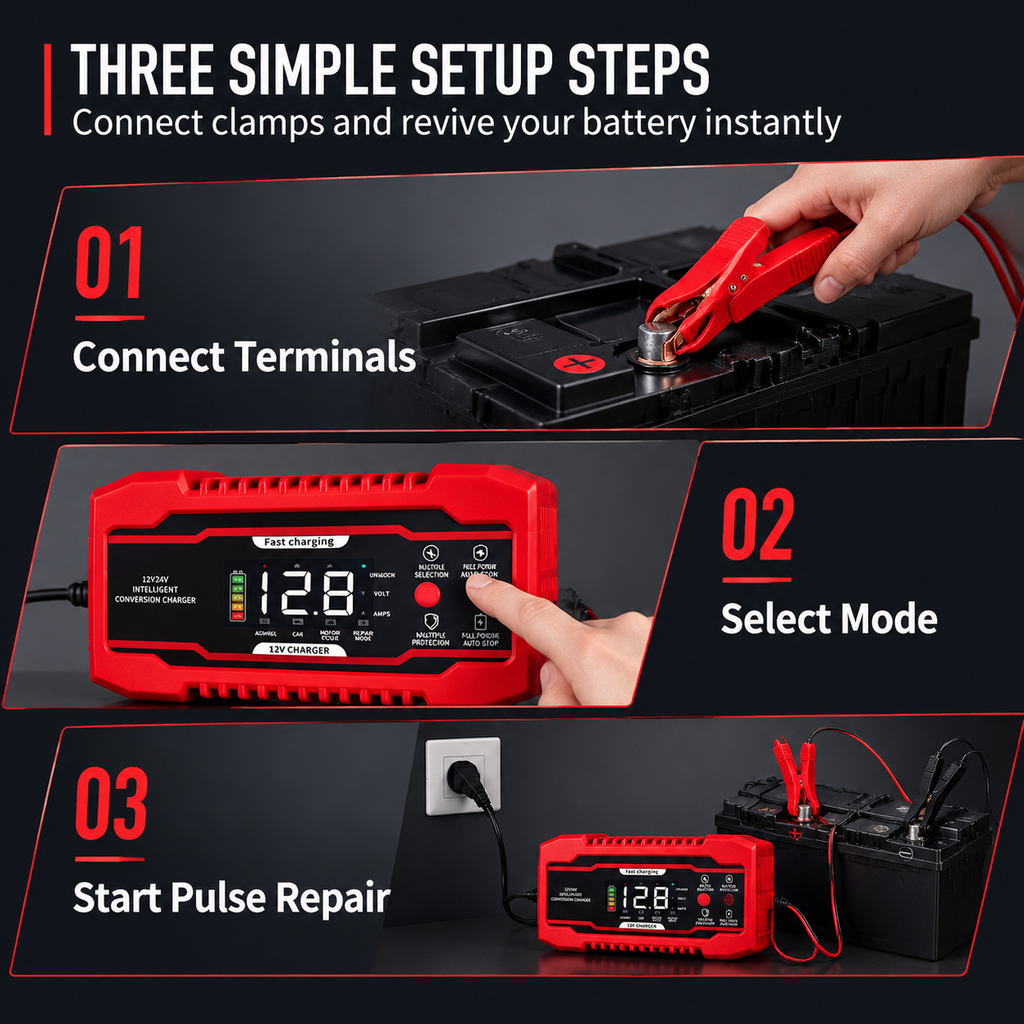 📢📢 50% OFF! 12V 6A Smart Battery Charger – Pulse Repair Mode for Car & Motorcycle Lead-Acid Batteries 🔋🚗