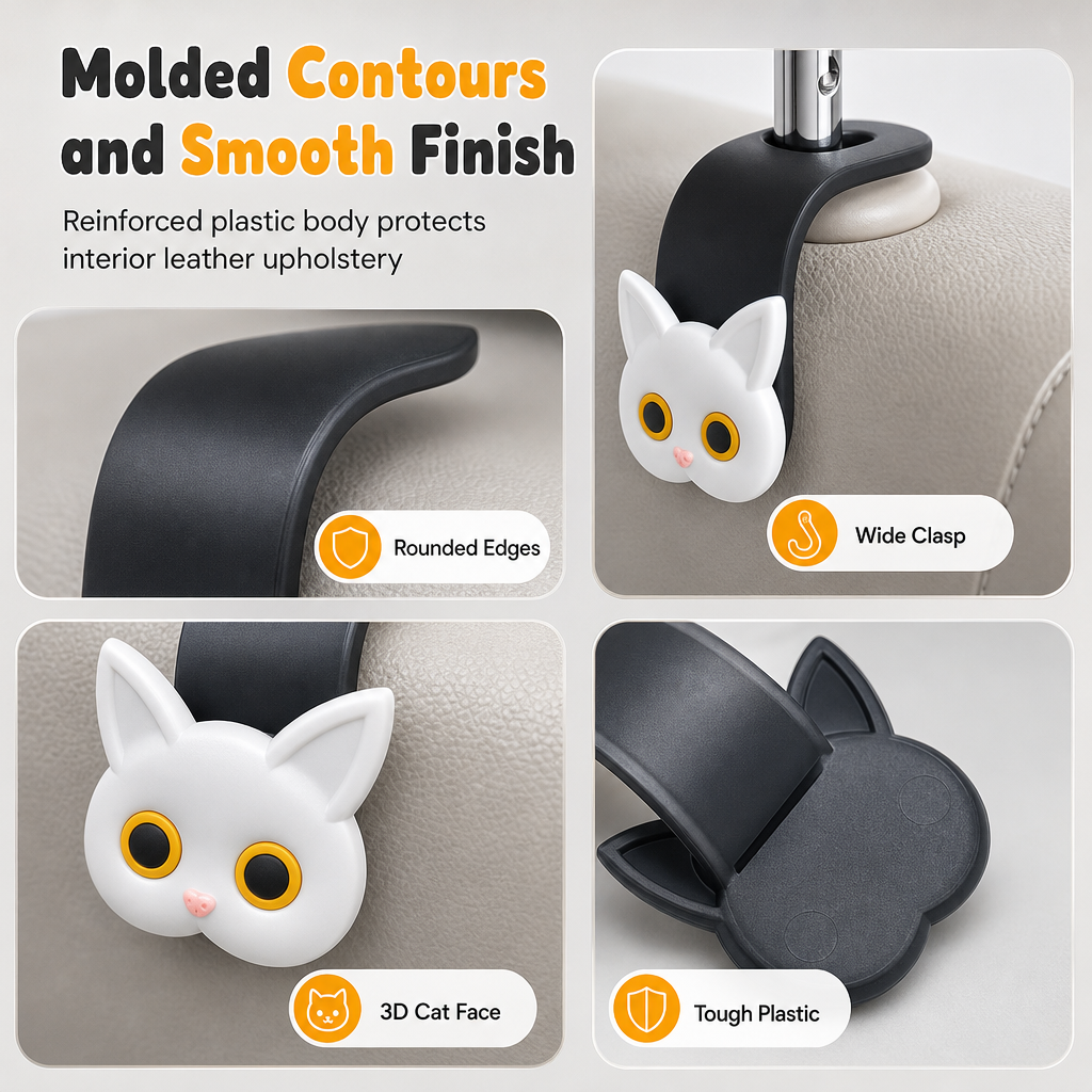 Universal Cartoon Cat Car Seat Headrest Hook Backseat Organizer Hanger for Vehicle Storage