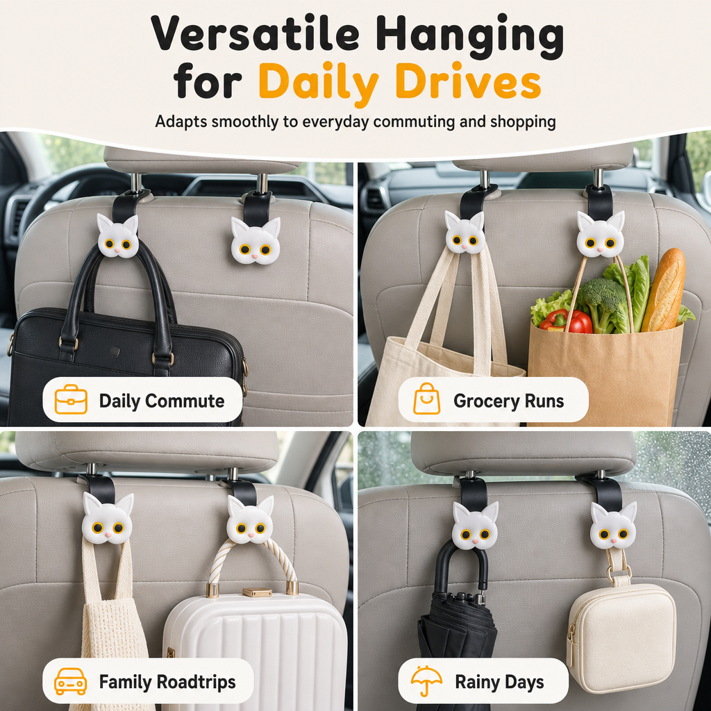 Universal Cartoon Cat Car Seat Headrest Hook Backseat Organizer Hanger for Vehicle Storage