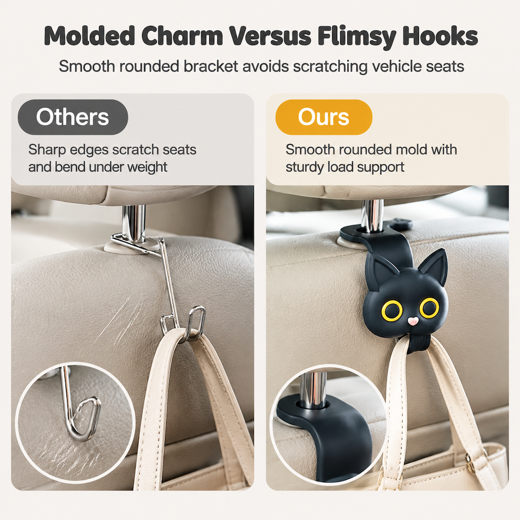Universal Cartoon Cat Car Seat Headrest Hook Backseat Organizer Hanger for Vehicle Storage