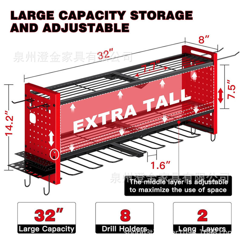 Wall Mounted Heavy Duty Iron Power Tool Organizer and Garage Drill Storage Rack