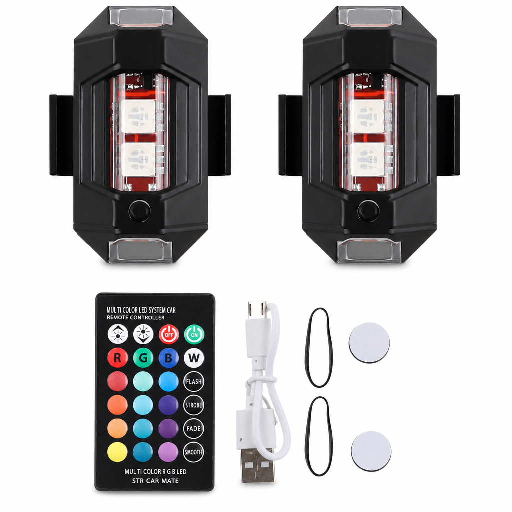 Multicolor LED Strobe Warning Light with Vibration Sensor and Remote Control for Motorcycle Drone Bicycle and Outdoor Use