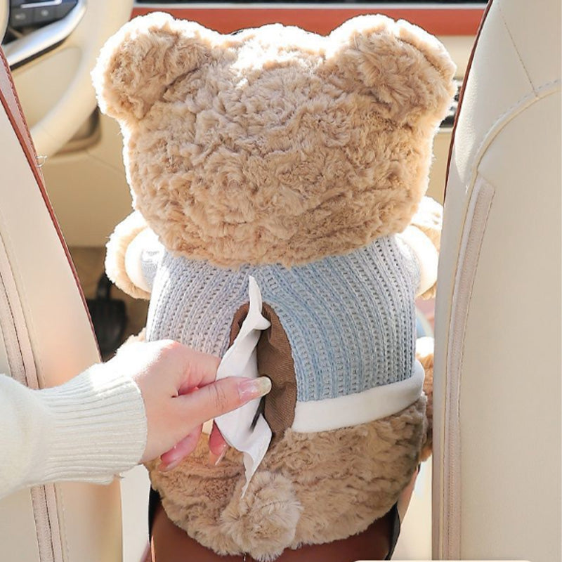 Cute Bear Plush Car Tissue Holder & Storage Bin