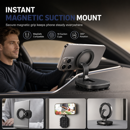 Multifunctional 3 in 1 Magnetic Phone Stand with Suction Cup and Carabiner Foldable Rotatable Mobile Phone Holder