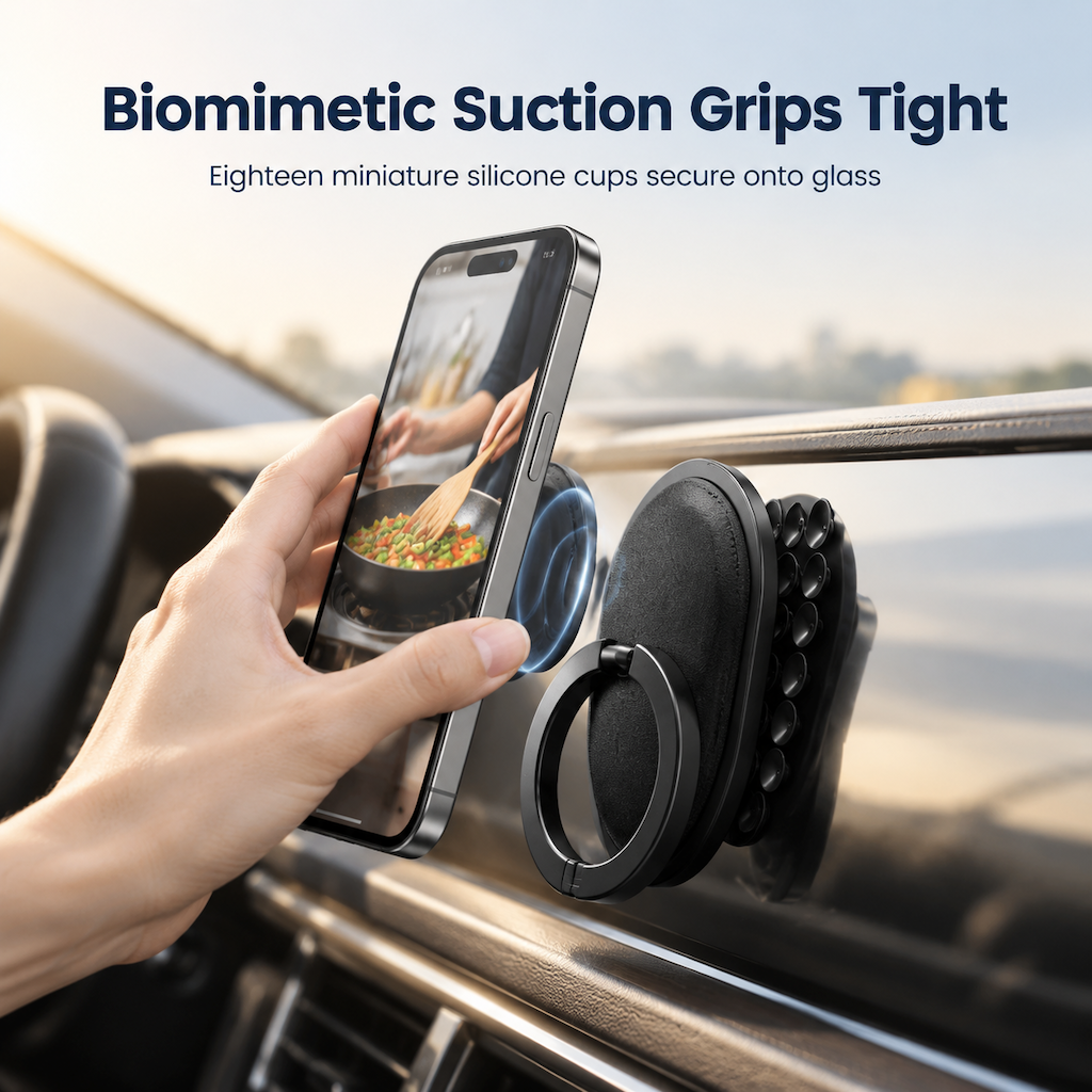 Multifunctional 3 in 1 Magnetic Phone Stand with Suction Cup and Carabiner Foldable Rotatable Mobile Phone Holder