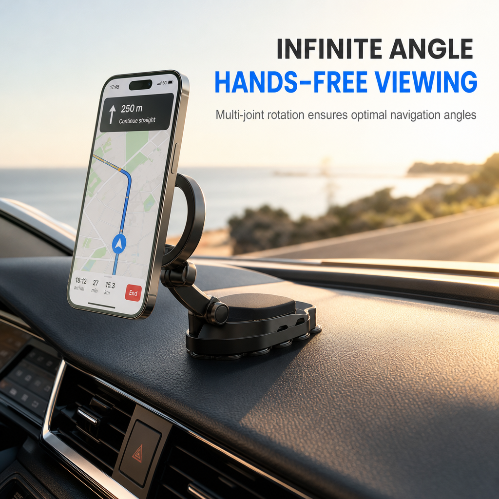 Multifunctional 3 in 1 Magnetic Phone Stand with Suction Cup and Carabiner Foldable Rotatable Mobile Phone Holder