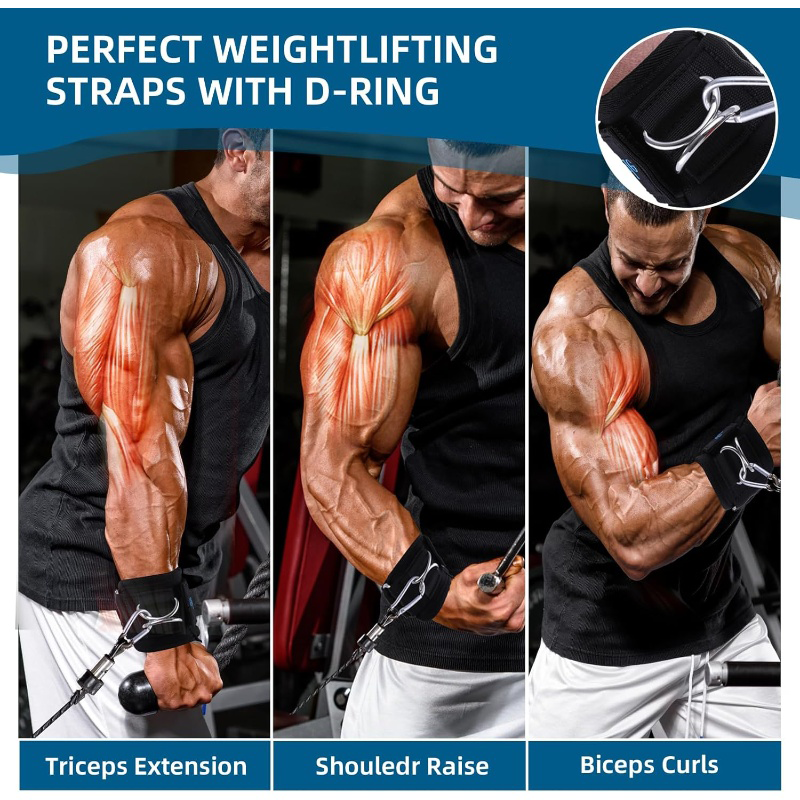 2PCS Weight Lifting Straps With D Rings