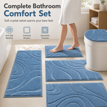 5 Piece Crystal Velvet Bathroom Rug Set Non Slip Water Absorbent Easy to Clean Toilet Floor Mats