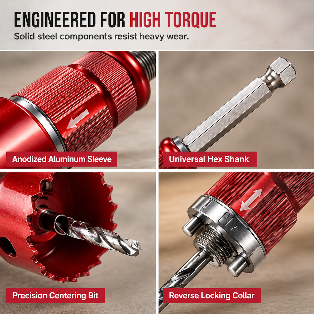 Quick Release Core Ejection Connecting Rod Arbor for Bi Metal Woodworking and Fire Pipeline Hole Saws