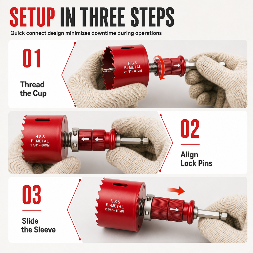 Quick Release Core Ejection Connecting Rod Arbor for Bi Metal Woodworking and Fire Pipeline Hole Saws