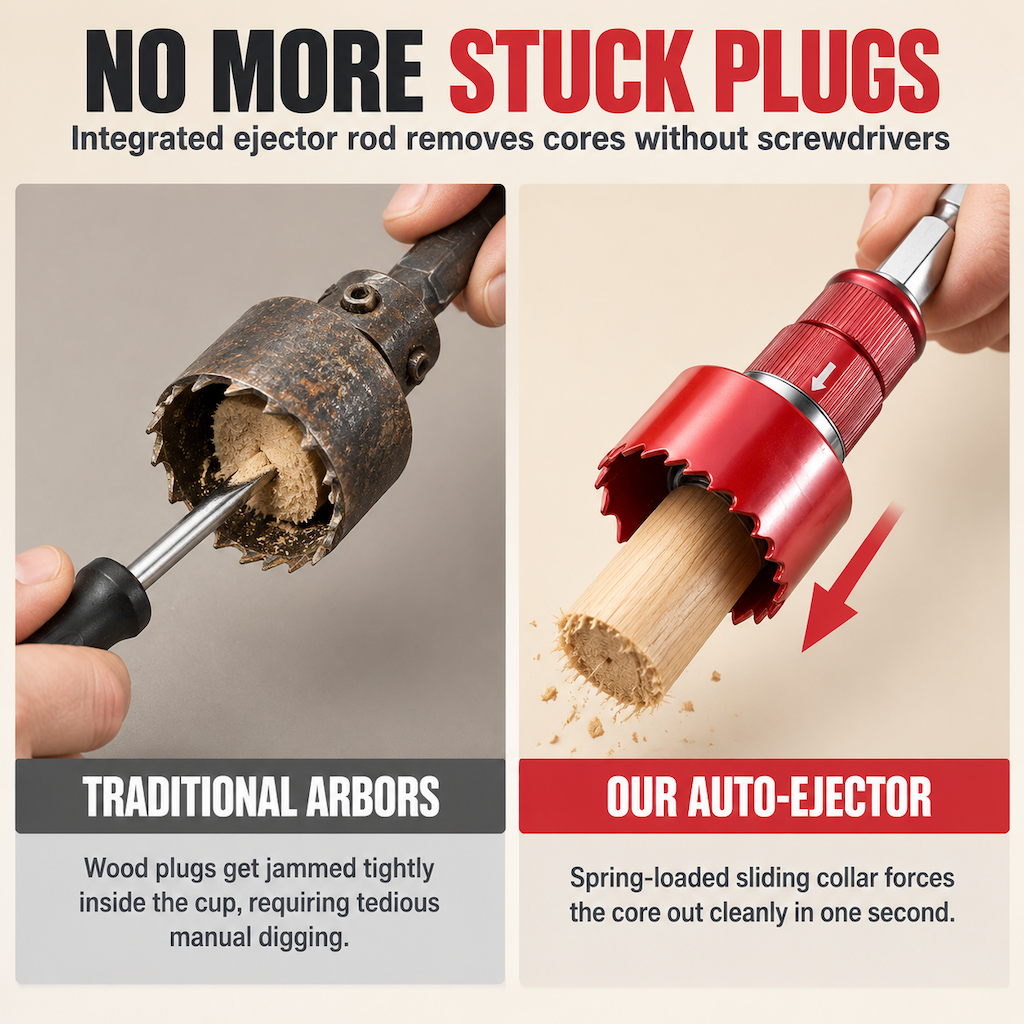 Quick Release Core Ejection Connecting Rod Arbor for Bi Metal Woodworking and Fire Pipeline Hole Saws