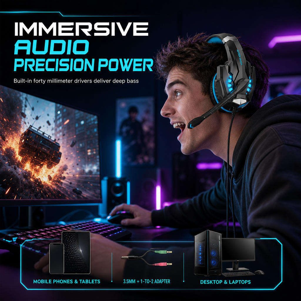 Over-Ear Gaming Headset with Microphone for PC and Console