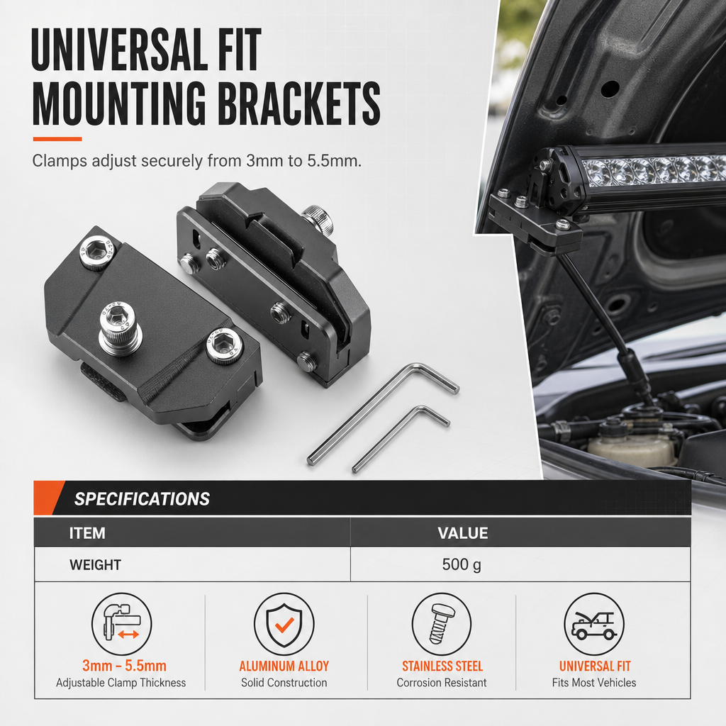 1 Pair Universal Car Engine Hood Clamp Mounting Brackets for LED Work Light Spotlight
