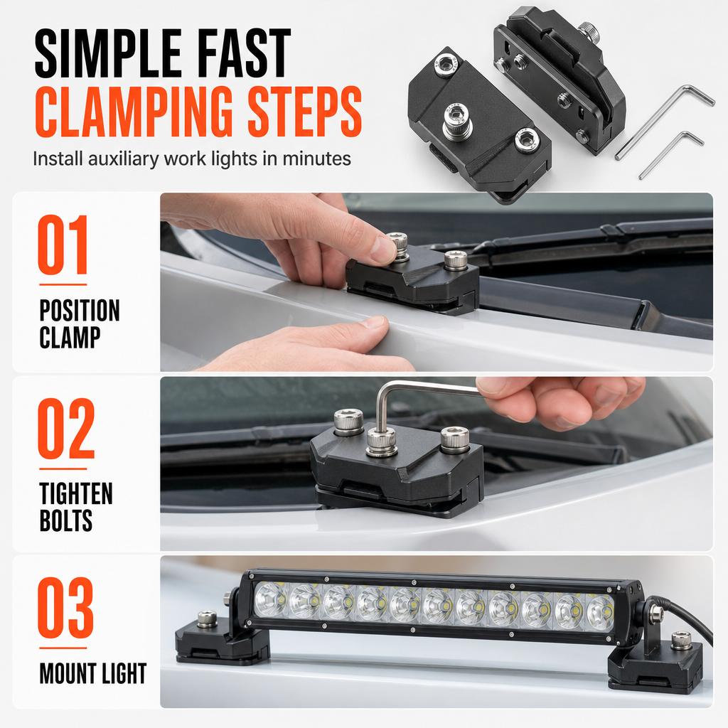 1 Pair Universal Car Engine Hood Clamp Mounting Brackets for LED Work Light Spotlight