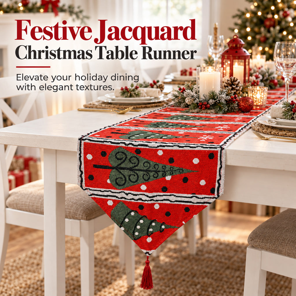 Christmas Table Runner with Tassels for Home Dining Decoration