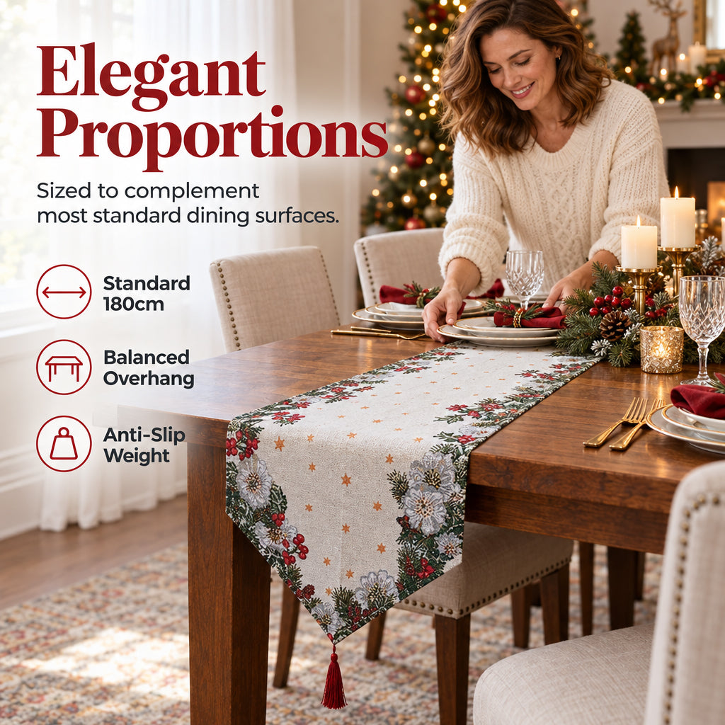 Christmas Table Runner with Tassels for Home Dining Decoration