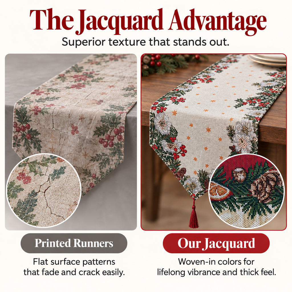 Christmas Table Runner with Tassels for Home Dining Decoration
