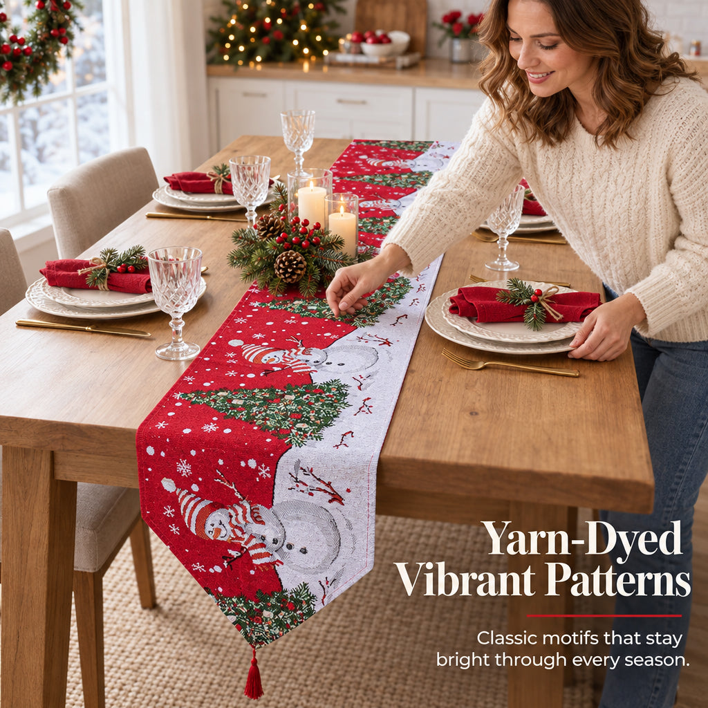 Christmas Table Runner with Tassels for Home Dining Decoration