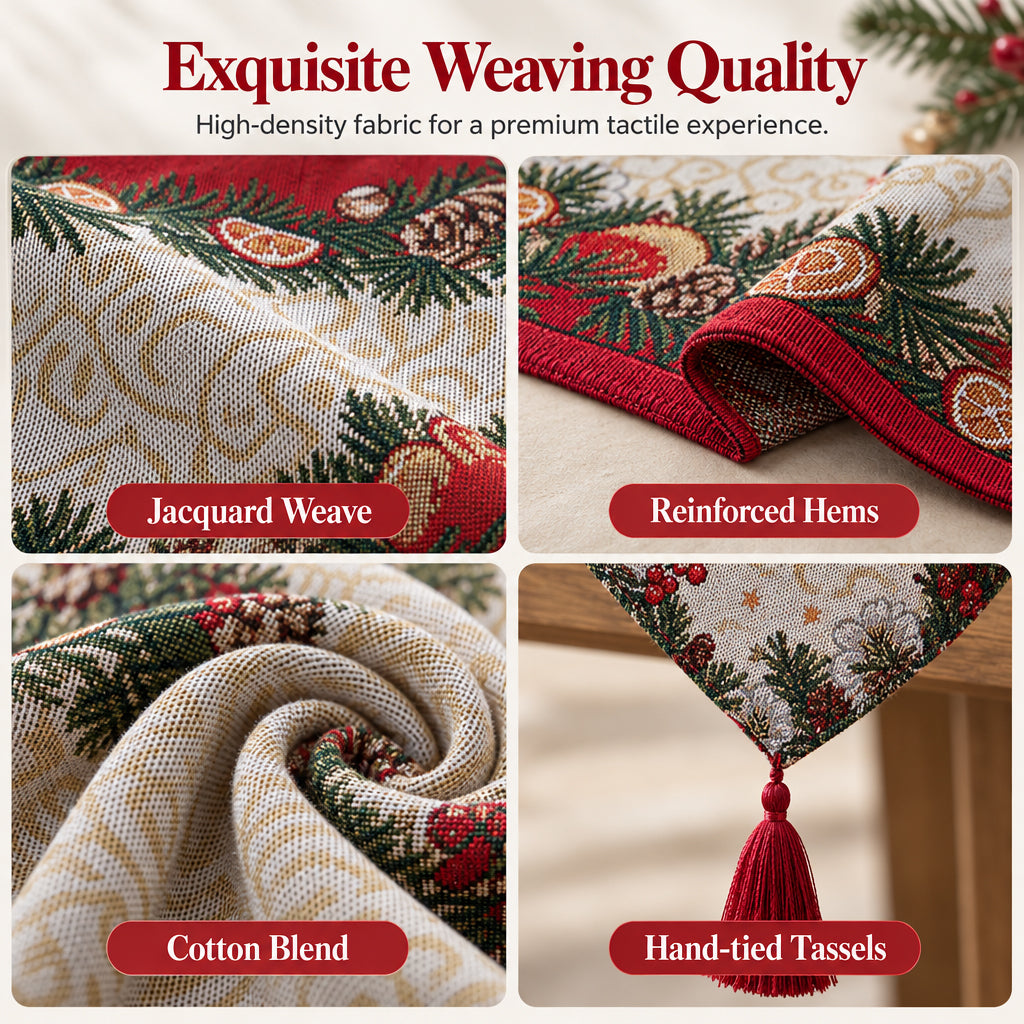 Christmas Table Runner with Tassels for Home Dining Decoration