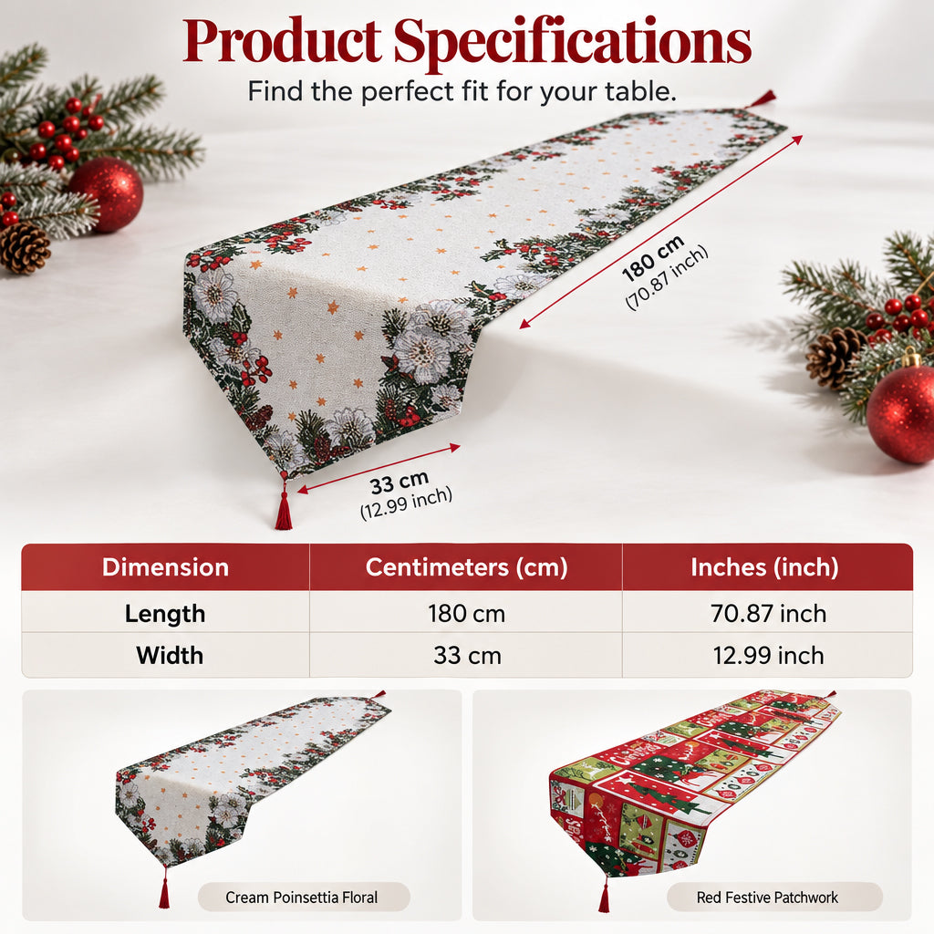 Christmas Table Runner with Tassels for Home Dining Decoration