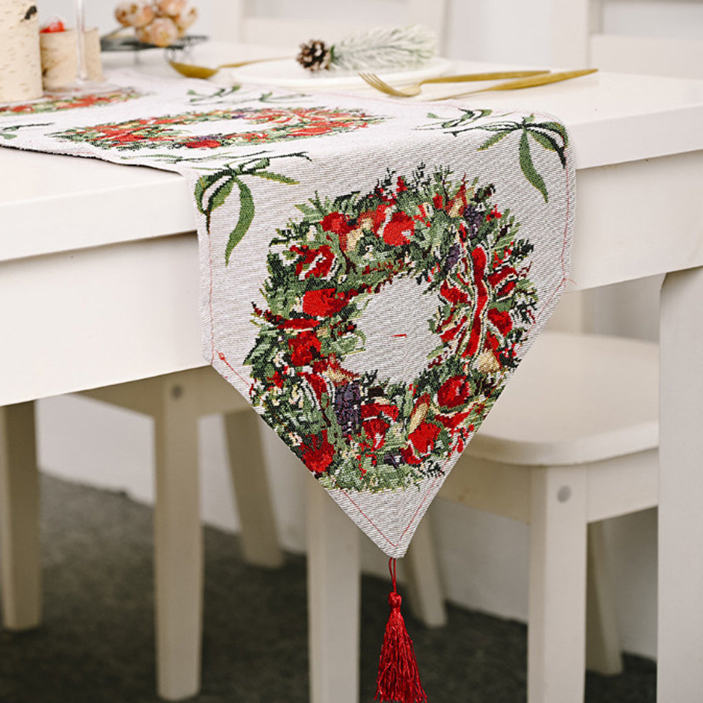 Christmas Table Runner with Tassels for Home Dining Decoration