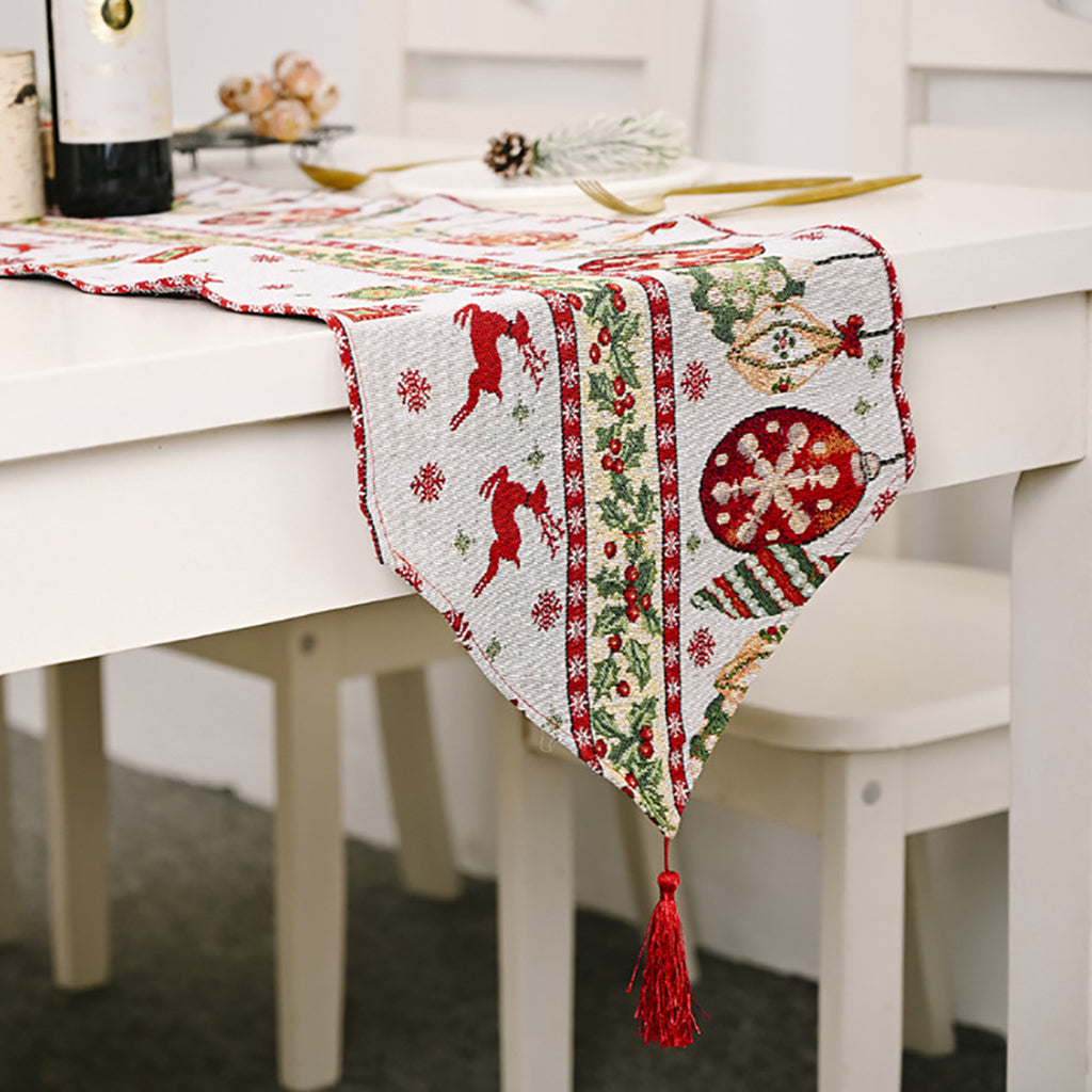 Christmas Table Runner with Tassels for Home Dining Decoration