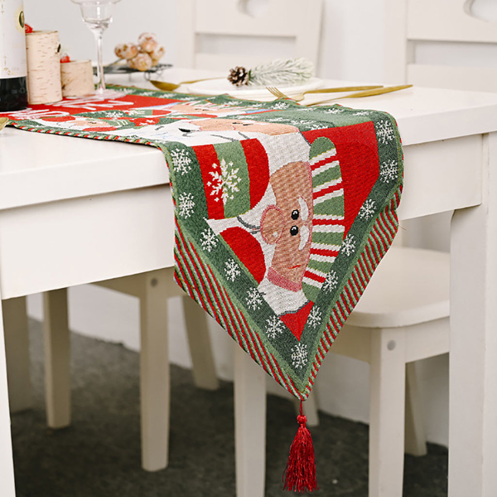 Christmas Table Runner with Tassels for Home Dining Decoration