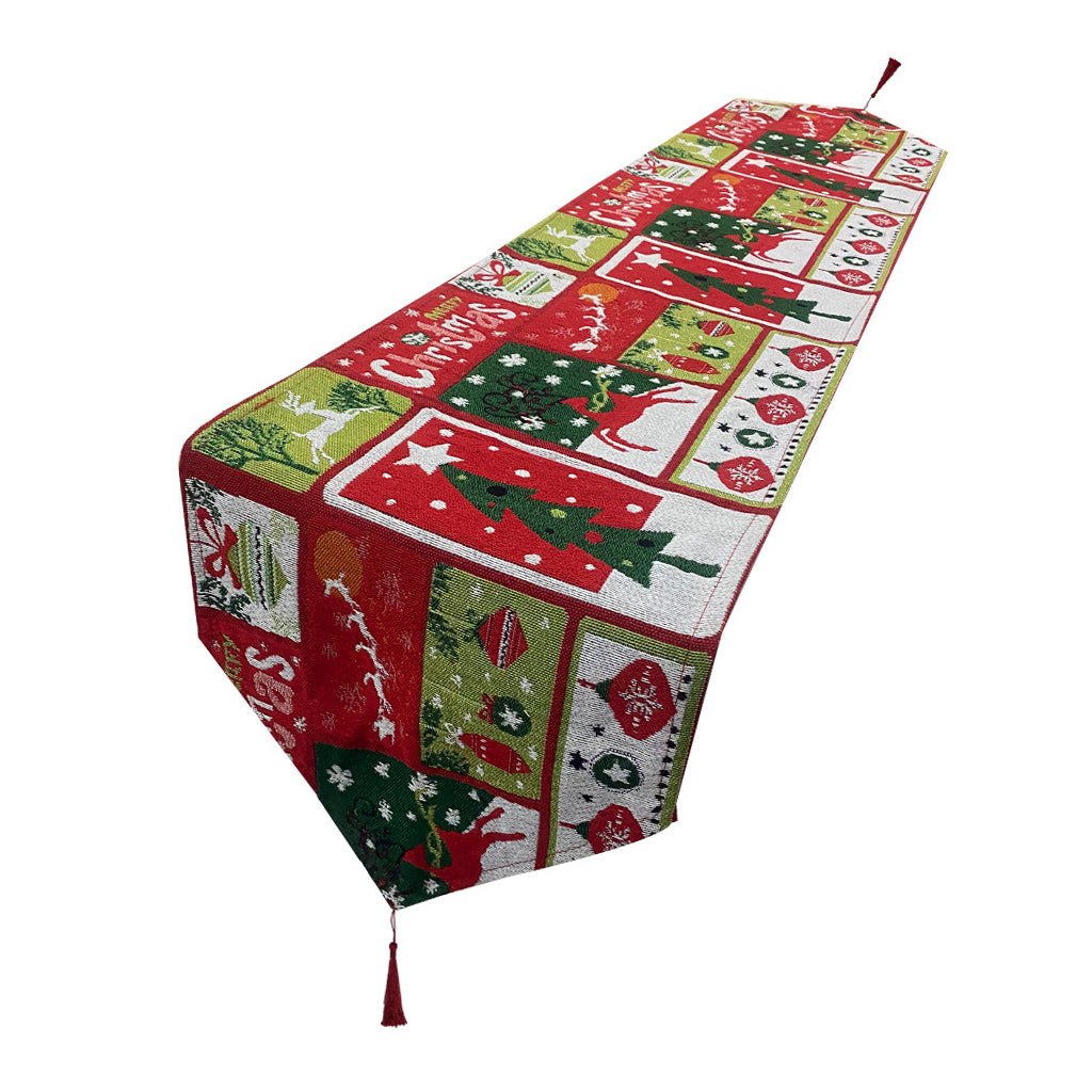 Christmas Table Runner with Tassels for Home Dining Decoration