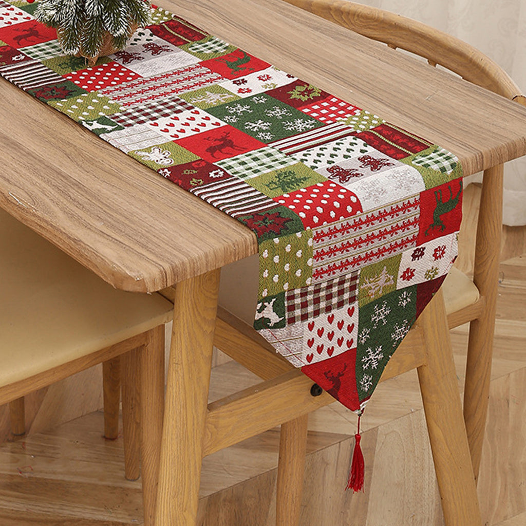 Christmas Table Runner with Tassels for Home Dining Decoration