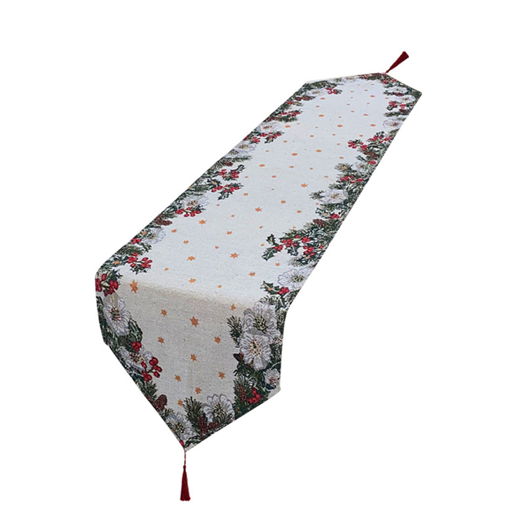 Christmas Table Runner with Tassels for Home Dining Decoration