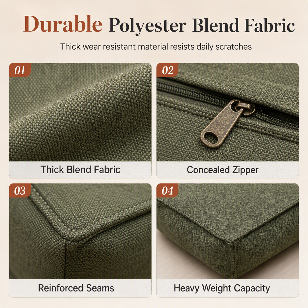 Unfilled Square Pouf Cover Floor Cushion Ottoman Slipcover for Living Room and Clothes Storage Removable Washable 45x45x23cm