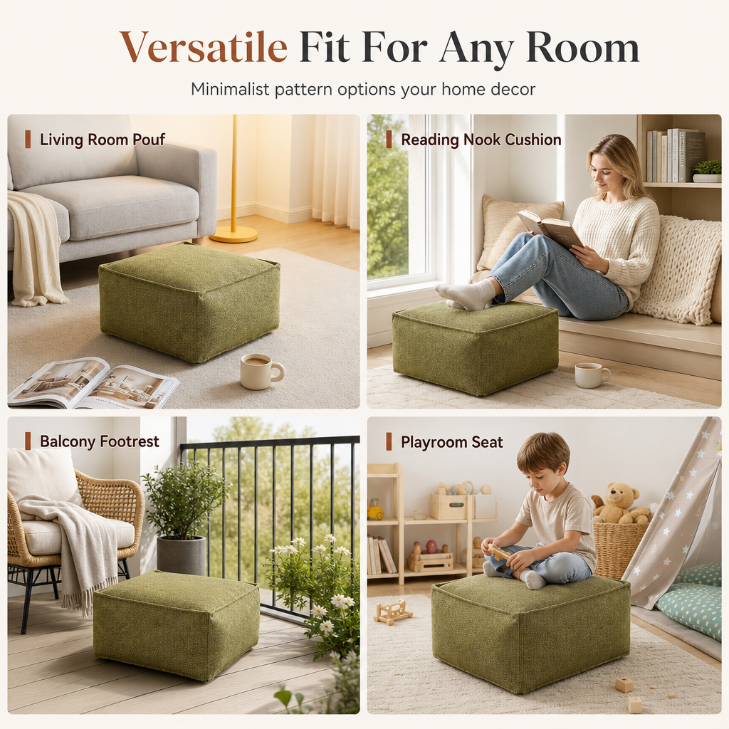 Unfilled Square Pouf Cover Floor Cushion Ottoman Slipcover for Living Room and Clothes Storage Removable Washable 45x45x23cm