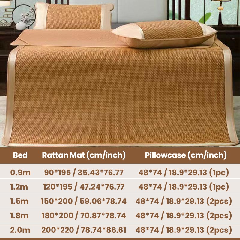 Summer Ice Silk Rattan Mat Bed Sheet 3-piece Set