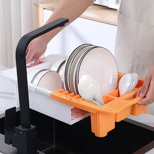 [Thickened and Widened] Multifunctional Kitchen Dish Drying Rack Retractable Drain Basket