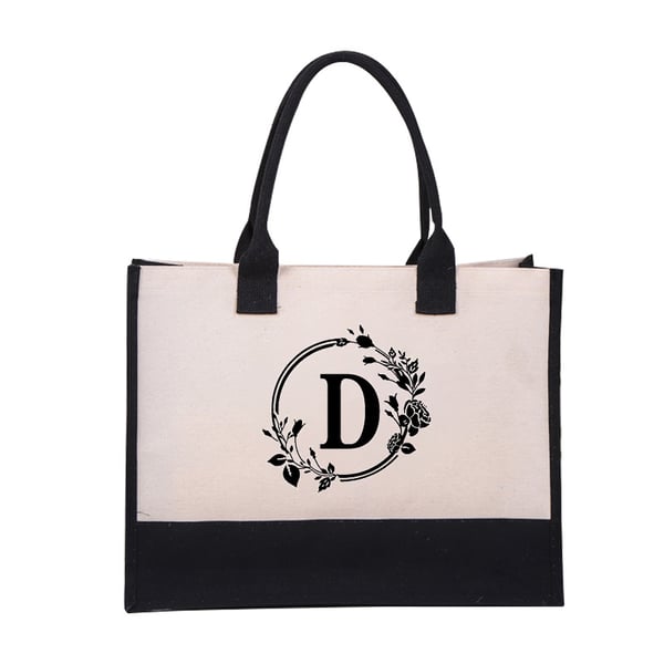 Perfect Gift-DIY Letter Canvas Bag Women Hit Color Simple Shoulder Shopping Tote Handbag